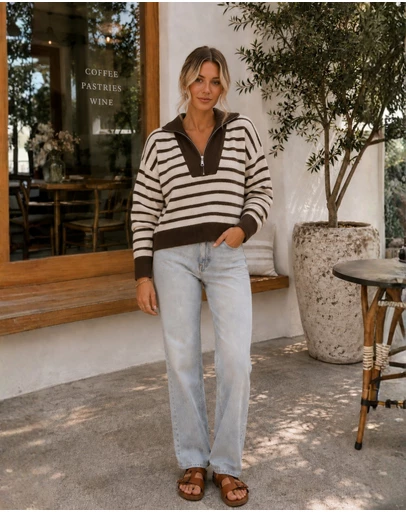 Esther & Co - Tanner Knit - Choc Stripe