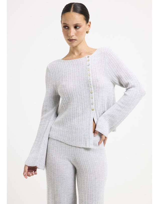 Subtitled - Ireland Off Shoulder Ribbed Long Sleeve Top