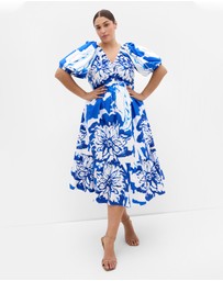 City Chic - Gracey Print Puff Sleeve Midi Dress