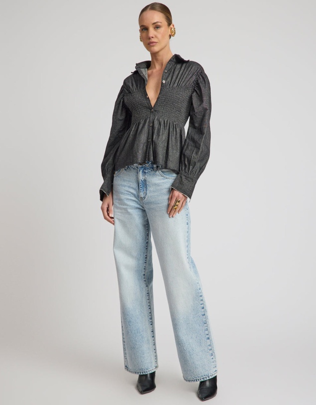 ONE TEASPOON - Jackson Mid Waist Wide Leg Denim Jeans - Whisper Blue