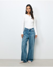 AERE - Della Long Sleeve Rib Henley Top