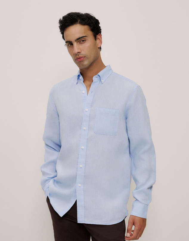 Trenery - Regular Fit Delave Linen Shirt in Fresh Blue