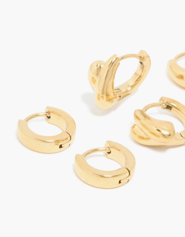 Lovisa - Waterproof Gold Plated Stainless Steel Chunky Huggie Earrings 3-Pack