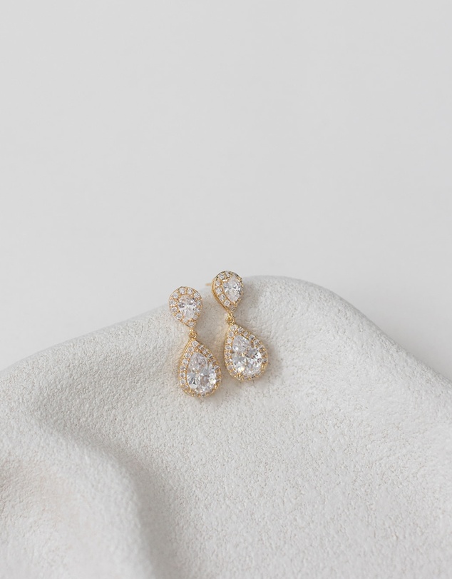 The White Collection - Sophie - Classic Double Teardrop Gold Bridal Earrings
