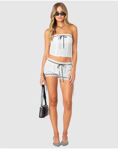 EDIKTED - Ribbon Lacey Eyelet Shorts