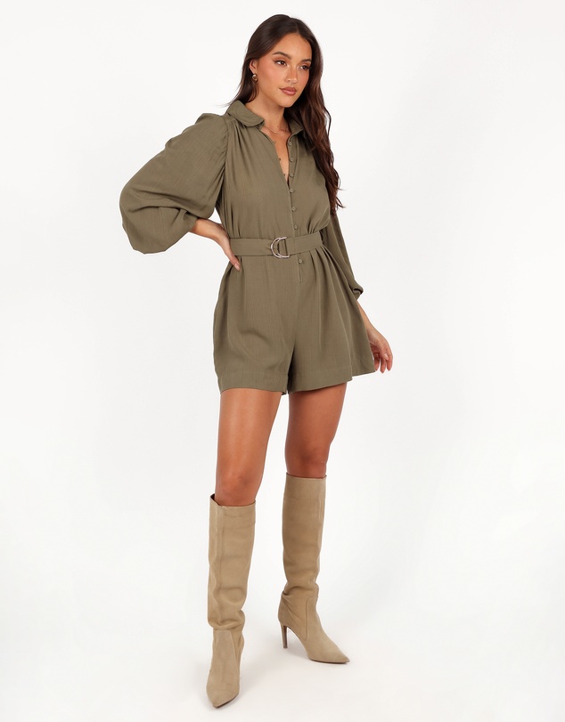 Petal & Pup - Louise Belted Romper - Khaki