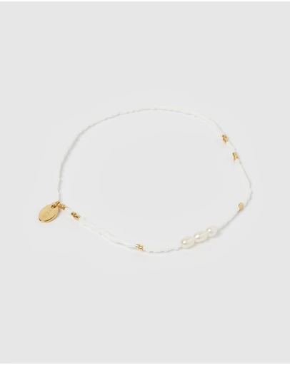 Arms Of Eve - Poppy Pearl and Glass Beaded Anklet - White