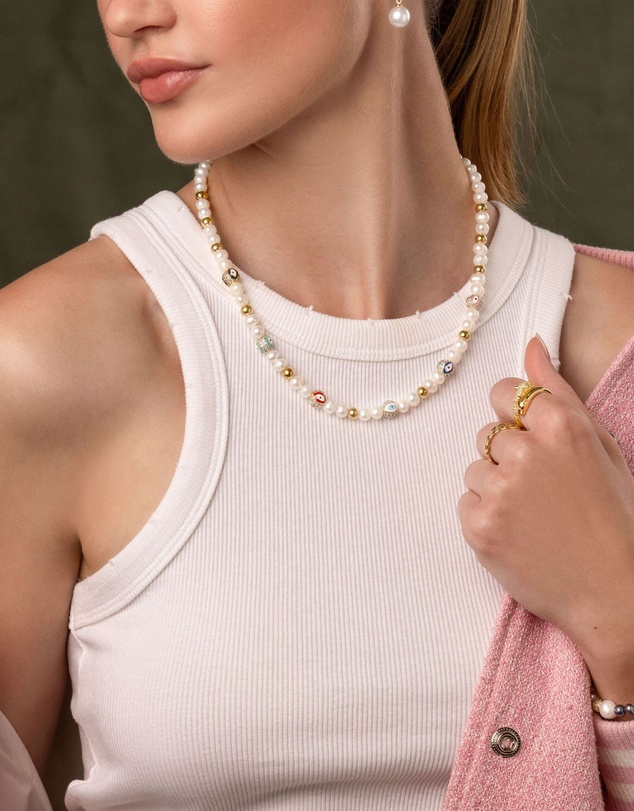 Nialaya Jewellery - Evil Eye Pearl Choker