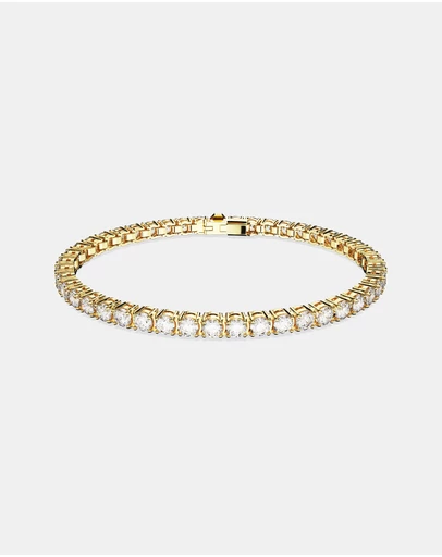 Swarovski - Matrix Tennis bracelet, Round cut, White, Gold-tone plated