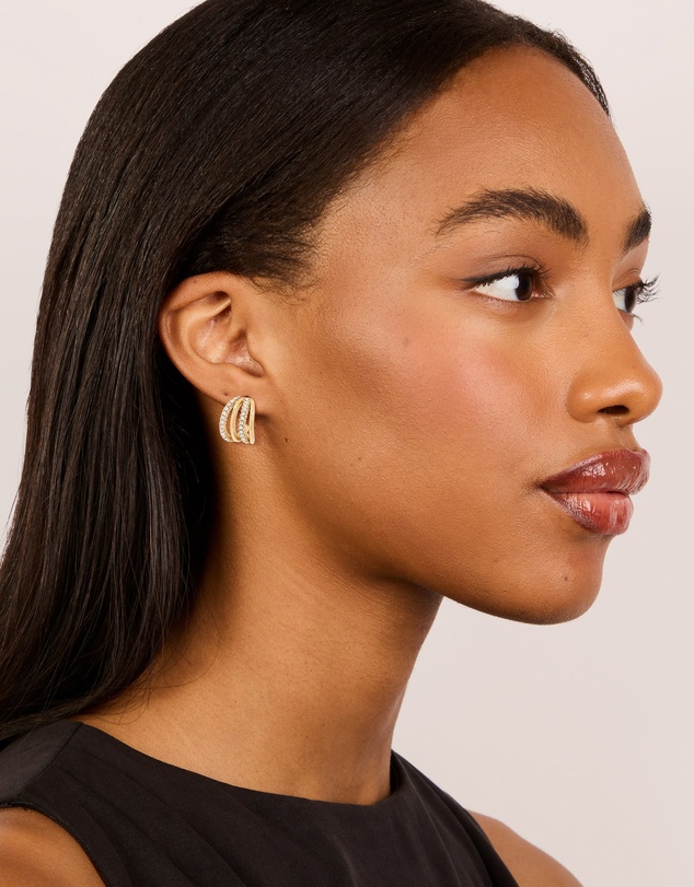 Lovisa - Waterproof Gold Plated Stainless Steel Cubic Zirconia Pave 4-Row Illusion Hoop Earrings