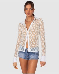 EDIKTED - Cecilia Sheer Lace Button Up Shirt