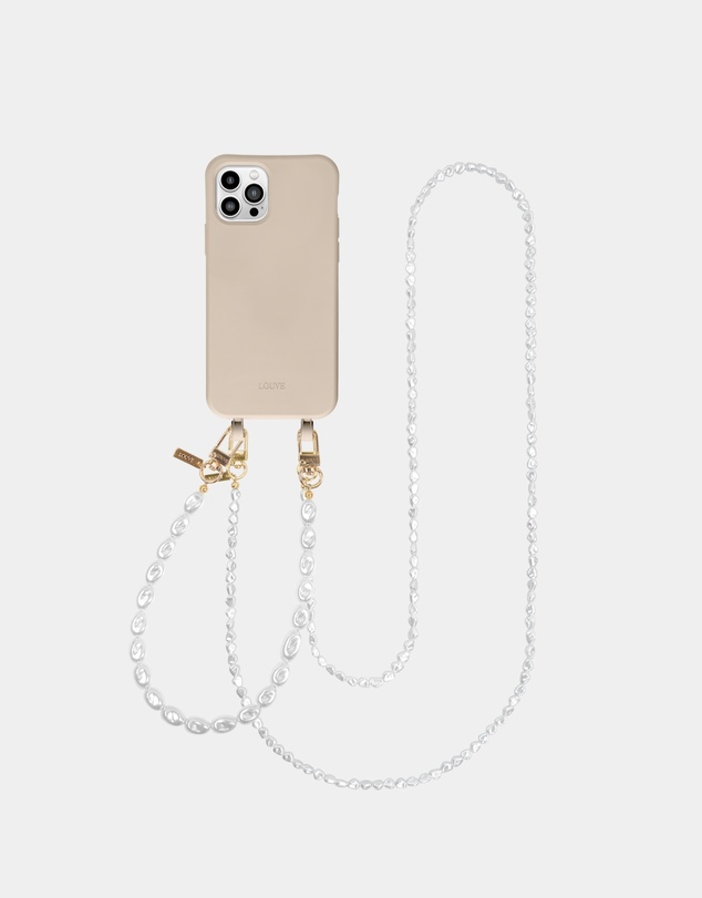LOUVE COLLECTION - Desert Sand Phone Case + Pearl Crossbody Chain & Wristlet