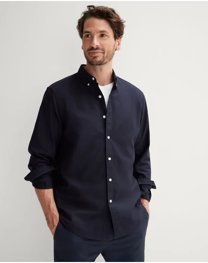 Trenery - Regular Fit Cotton Oxford Shirt in Navy