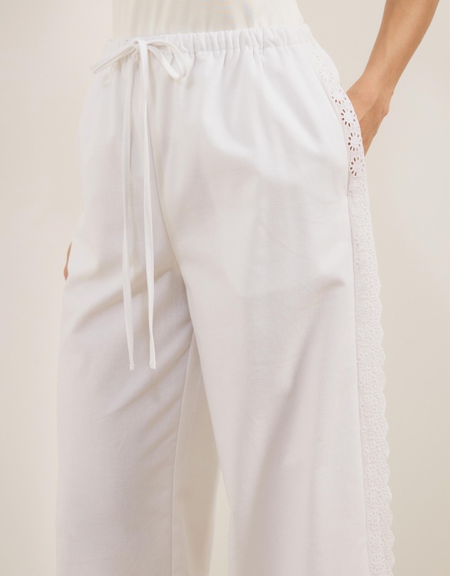 Atmos&Here - Lucy Broderie Trim Linen Blend Pants