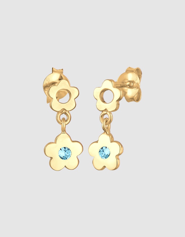 Elli Jewelry - Crystal Floral Kids Stud Earrings in Gold-Plated 925 Silver