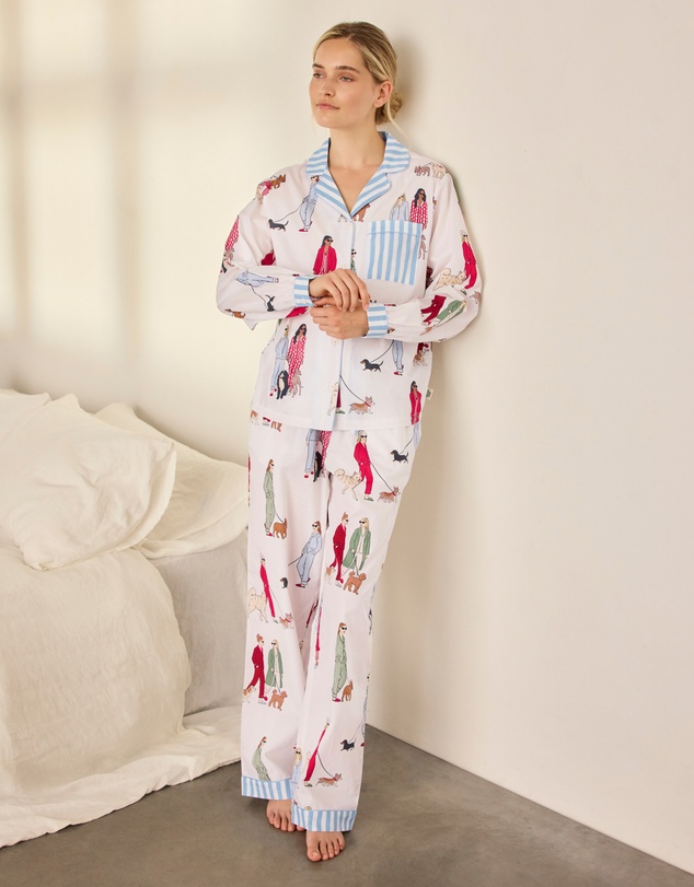 Chelsea Peers - Organic Cotton Ladies Walking Dogs Long Pyjama Set