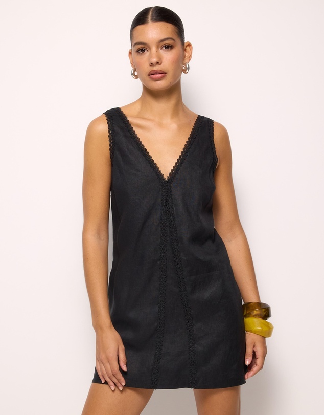 AERE - Tali Lace Trim Linen Shift Dress