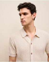 Trenery - Cotton Cable Short Sleeve Shirt in Stone