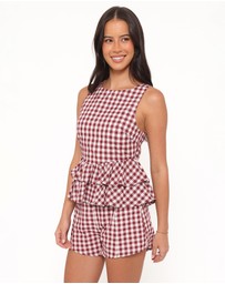 Petal & Pup - Landon Tiered Peplum Top - Burgundy Gingham