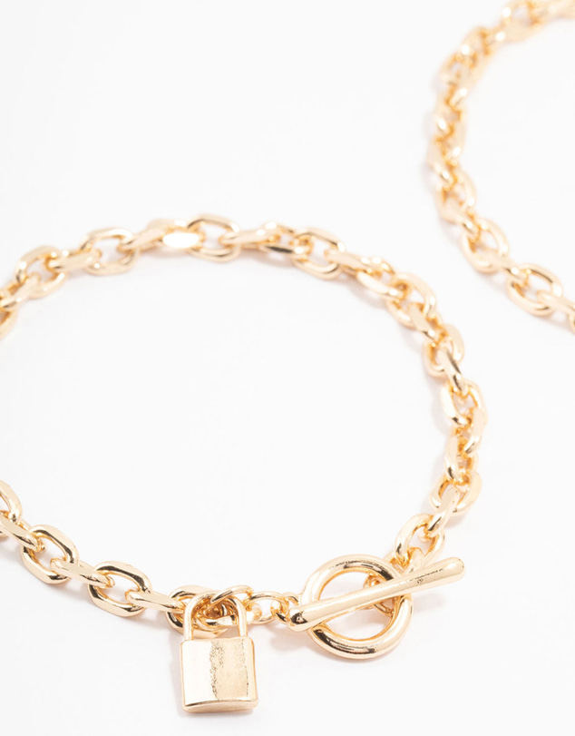 Lovisa - Gold Chunky Lock & Key Charm Bracelet Pack