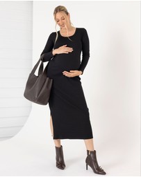 Angel Maternity - Essential Ribbed Maternity Maxi Dress – Black