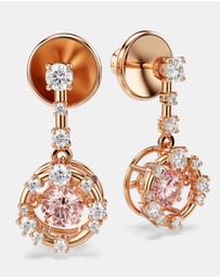 Swarovski - Constella Drop Earrings, Round Cut, Dancing Stone, Pink, Rose Gold-tone Plated