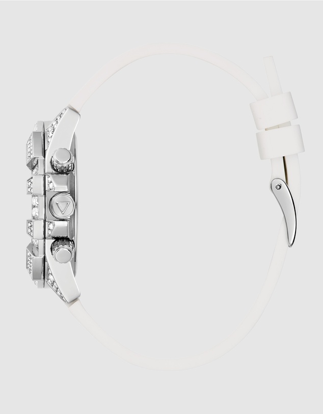 GUESS - ICONIC 40 Glamour 39mm Silver-Tone Case White Silicone Strap