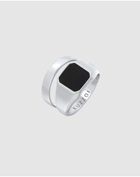 Kuzzoi - ICONIC EXCLUSIVE - Ring Men Signet Band Square Set of 2 with Enamel in 925 Sterling Silver