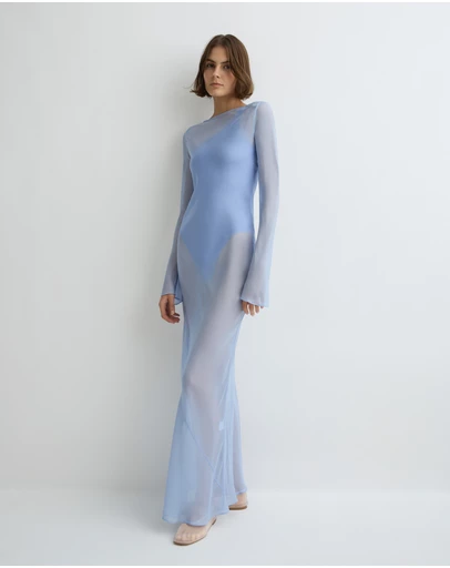 BONDI BORN - Capri Silk Bias Long Dress - Sky