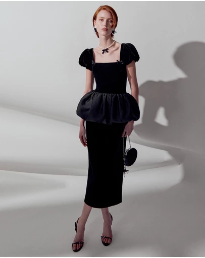 Self Portrait - Velvet Bubble Peplum Midi Dress