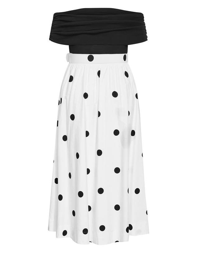 City Chic - Plus size Anita Off Shoulder Spot Print Dress - white