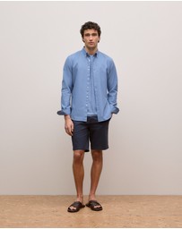 Trenery - Regular Fit Monogram Oxford Shirt in Dusty Blue