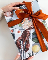 Bespoke Letterpress - Gift Wrap - Fish & Citrus / Red Gingham - Double Sided 6pk