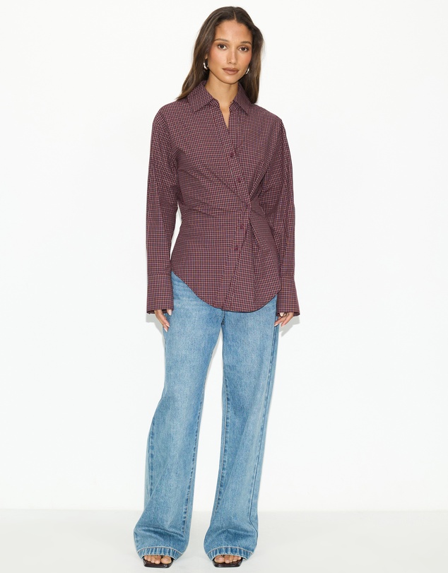Dazie - Em Asymmetrical Check Button Up Shirt