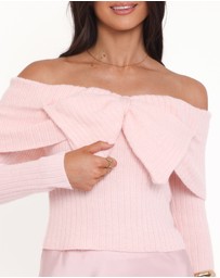 Petal & Pup - Helene Bow Off Shoulder Knit Sweater - Pink