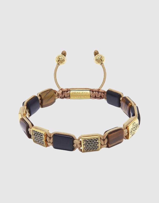 Nialaya Jewellery - Dorje Flatbead Collection - Matte Onyx and Brown Tiger Eye