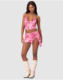EDIKTED - Wanda Printed Mesh Ruffled Tank Top