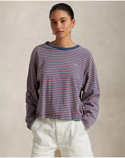 Polo Ralph Lauren - Striped Jersey Cropped Long-Sleeve Tee