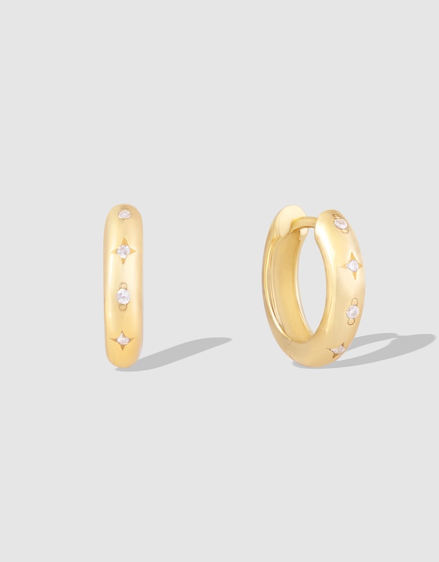 Wanderlust + Co - Constellation 10mm 14K Gold Vermeil Huggie Earrings