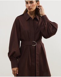 Atmos&Here - Lia Linen Blend Belted Mini Shirt Dress