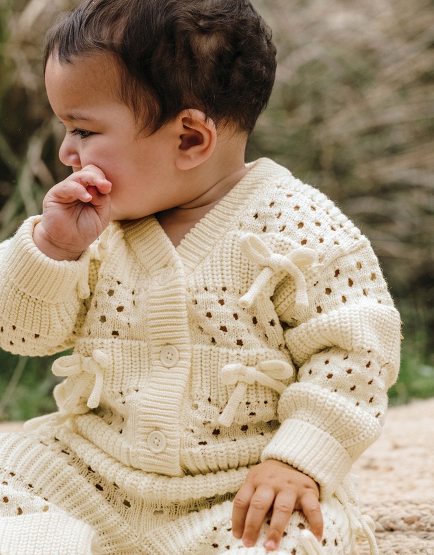 Kynd Baby - Knit Bow Cardigan in Ivory