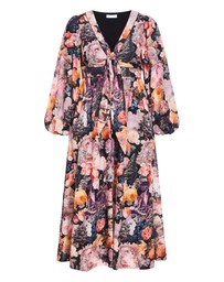 City Chic - Plus size Sheer Bloom Print Tie Front Maxi Dress - rose