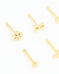 Lovisa - Gold Plated Surgical Steel Heart, Bow & Flower Nose Stud 6-Pack