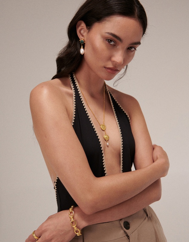 Ottoman Hands - Odella Gold and Pearl Pendant Necklace