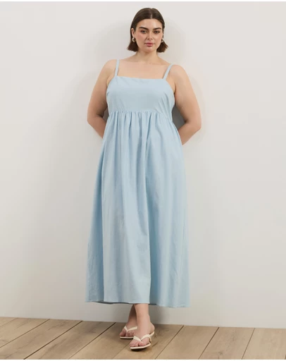 Atmos&Here Curvy - Alex Linen Blend Empire Waist Midi Dress