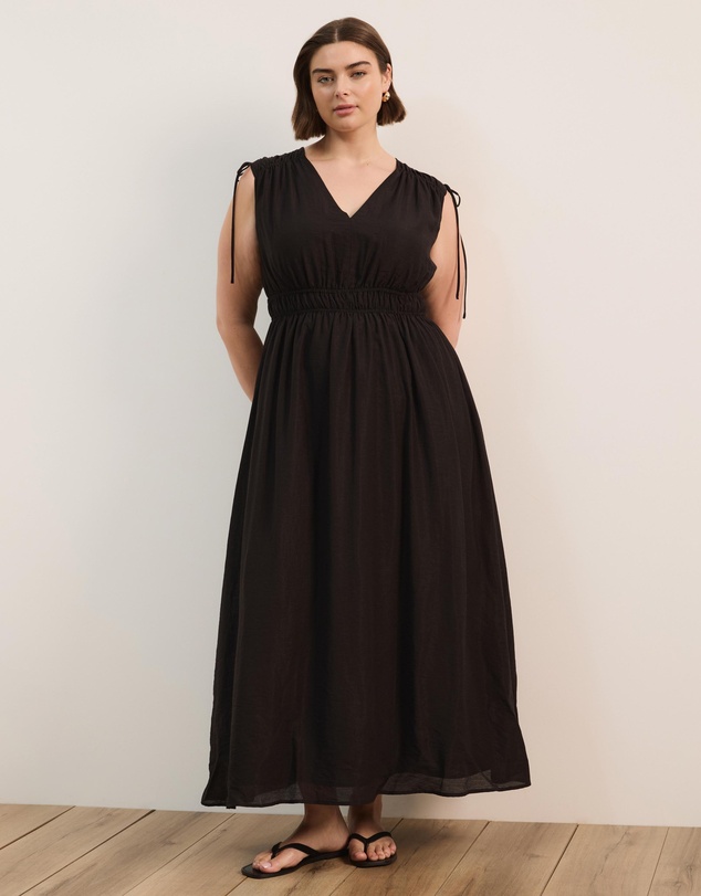 Atmos&Here Curvy - Luna Linen Blend Sleeveless Gathered Maxi Dress