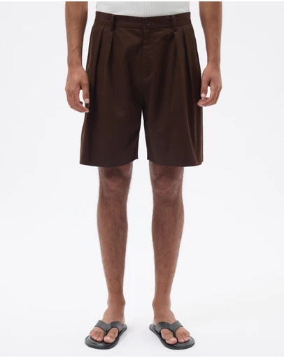 AERE - Pleated Cotton Tailored Shorts
