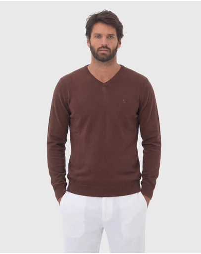 Coast Clothing - V-Neck Cotton Jumper - Chocolate