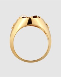 Elli Jewelry - Ring Women Signet Vintage Sapphire Moonstone Pearl 925 Sterling Silver Gold Plated
