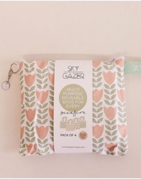 Sky Gazer - Multi-Use Reusable Bags (Pack of 4)- Green & Pink